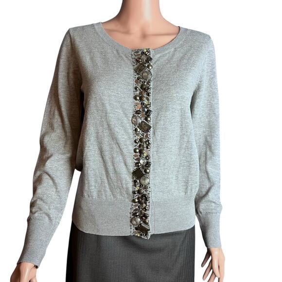 Talbots Bejeweled Crew Neck Cardigan Med Preppy Classic Bling Date Concert City - Picture 1 of 6